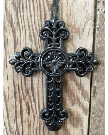 Black Scroll Cross Flower Arrangement