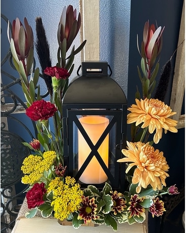 Lantern with Fresh Flower Arrangement