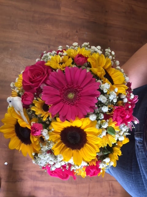 peonies and delphinium bouquet