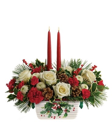 Halls of Holly Centerpiece Flower Arrangement