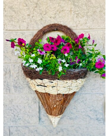 Blooming Flat Wall Hanging Basket Flower Arrangement