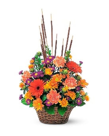 Cattails & Mums Flower Arrangement