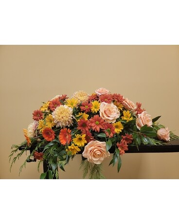 Mellow Fall Casket Spray Funeral Casket Spray Flowers