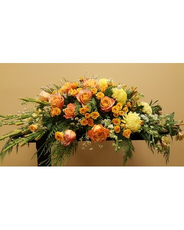 Summer Citrus Designers Chocie Casket Spray Funeral Casket Spray Flowers
