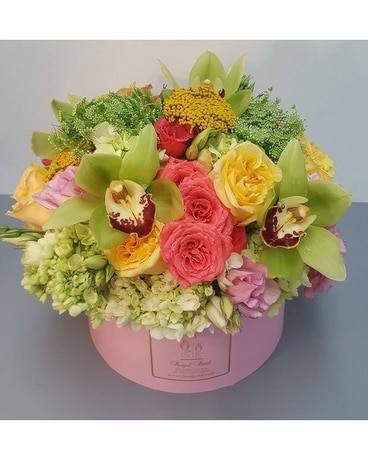 Citrus Hat Box Flower Arrangement