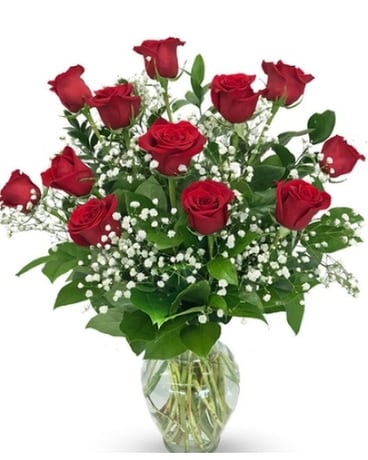 Roses with Baby Breath Flower Arrangement