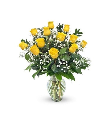 Yellow Roses with Baby's Breath Flower Arrangement