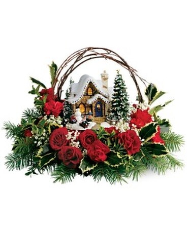 Thomas Kinkade's Cozy Christmas Flower Arrangement