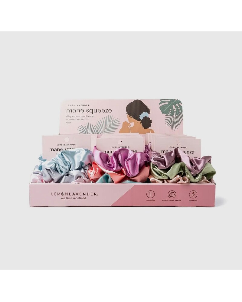 Lemon Lavender Mane Squeeze Silky Satin Scrunchies in Alexandria