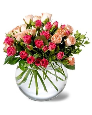 Teleflora's Crimson & Coral Roses Flower Arrangement