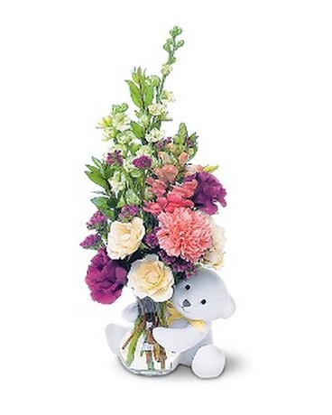 Teleflora's Bear Hug Bear with White Roses Flower Arrangement