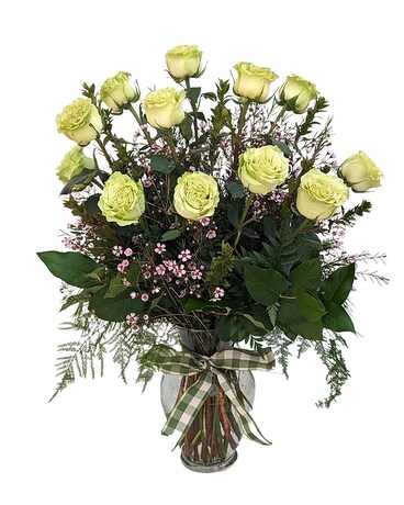 One Dozen Long Stem Green Roses Flower Arrangement