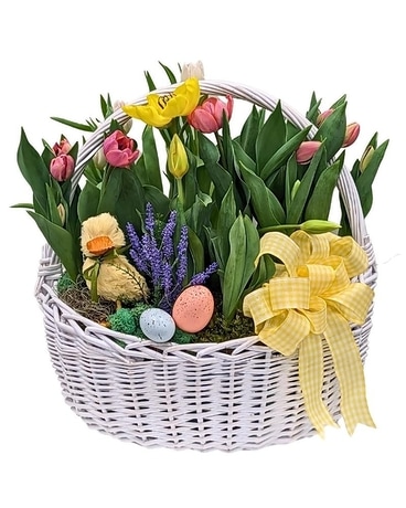 Easter Tulip Garden Basket Flower Arrangement