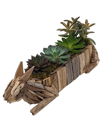 Wooden Rabbit Succulent Garden Flower Arrangement