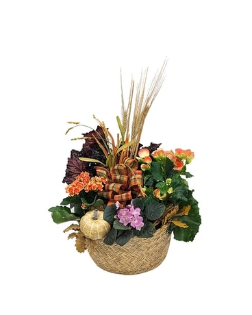 Autumn Blooming Basket Flower Arrangement