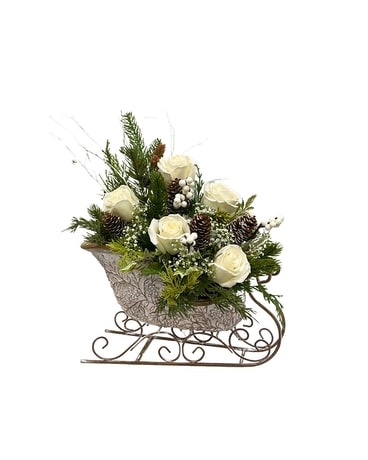 Sleigh of Pure White Bliss Flower Arrangement