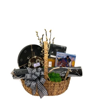 Equestrian Lover Gift Basket Flower Arrangement