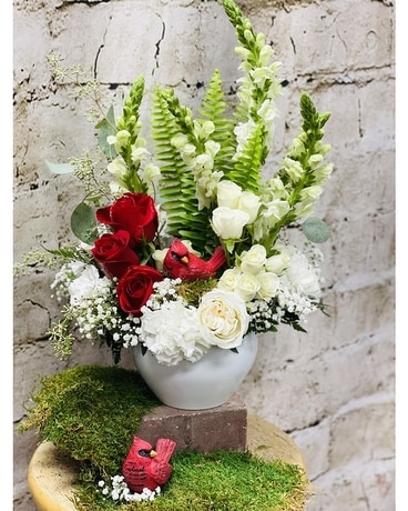 Little Cardinal From Heaven Arrangement Sympathy Arrangement