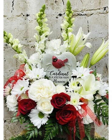 Cardinal Stone Arrangement*Stone Saying Will Vary* Sympathy Arrangement