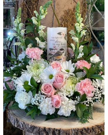 Pink and White Sympathy LED Candle Arrangement Flower Arrangement
