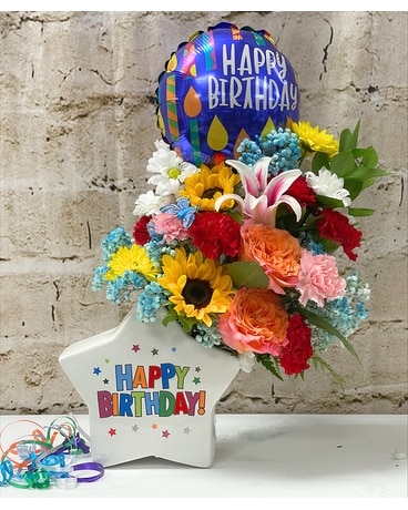 Sherwood's Birthday Star Bouquet includes Balloon Flower Arrangement
