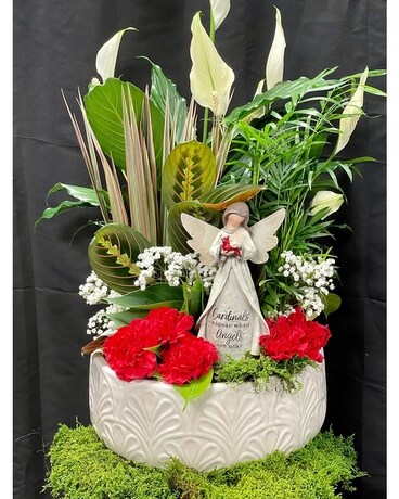 Guardian Angel Cardinal Dish Garden Planter Flower Arrangement
