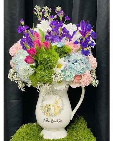 Sherwood's Peter Rabbit Easter Pitcher Flower Arrangement