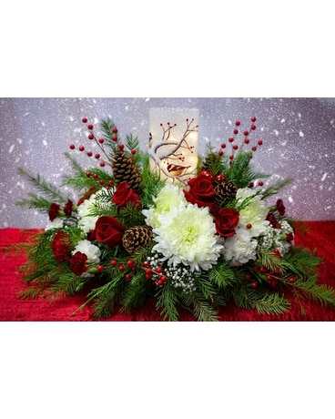 SHERWOODS FESTIVE FINCHES LIGHTED CENTERPIECE Flower Arrangement