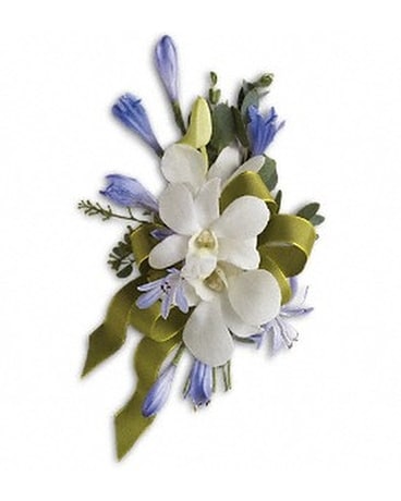 Blue and White Elegance Corsage Flower Arrangement