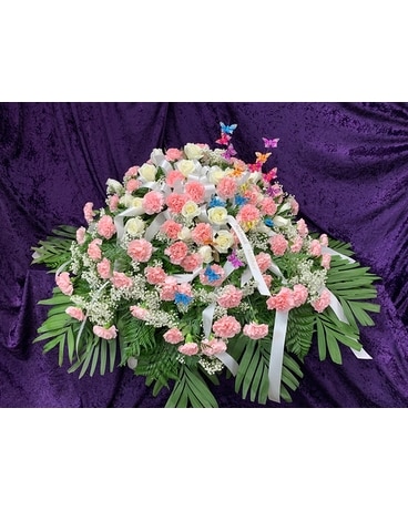 BUTTERFLY COLLECTION HALF CASKET SPRAY Sympathy Arrangement