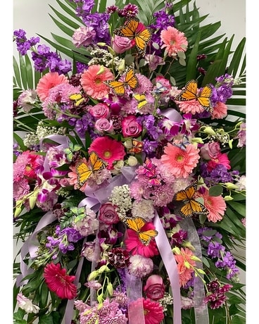 Sherwoods Butterfly Easel Spray Sympathy Arrangement