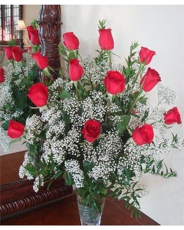 Long-Stemmed Red Roses with Filler Flower Arrangement