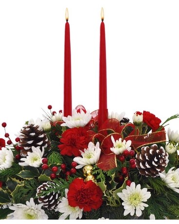 Double Candle Christmas Centerpiece Flower Arrangement