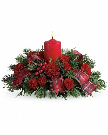 Holiday Pilar Centerpiece Flower Arrangement