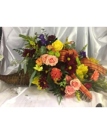 Fall Harvest Cornucopia Flower Arrangement