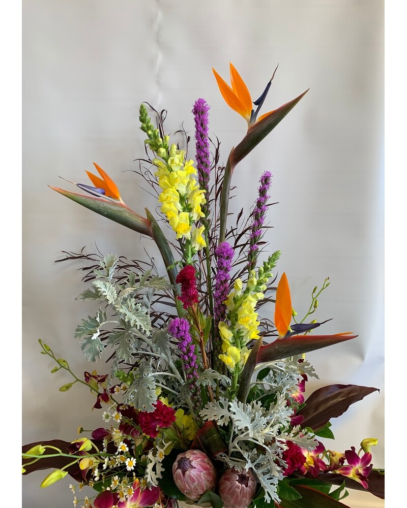 Wildly colorful retailer bouquet