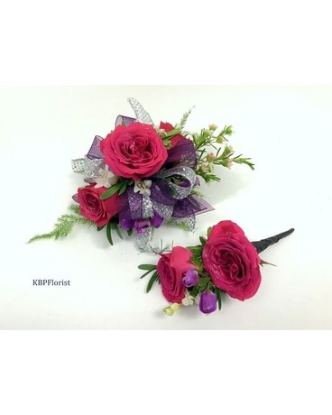 #123 Set Fushia Pink and Purple Flower Arrangement