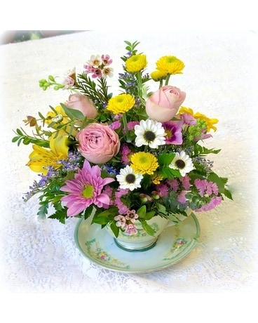 Tea Cup of Blooms Flower Arrangement