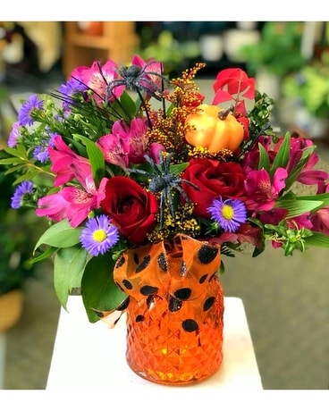 Pumpkin and Spiders Flower Arrangement