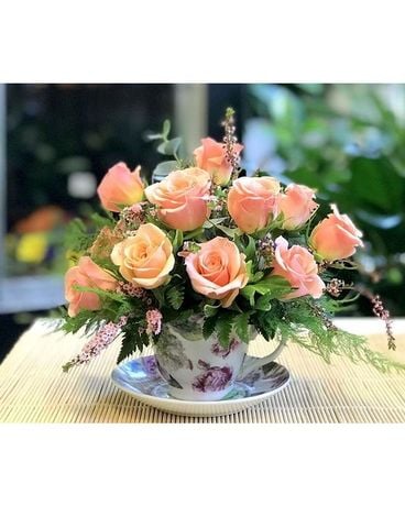 Victorian Rose Tea Party Flower Arrangement