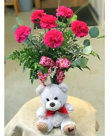 Hugging my Heart Bear Flower Arrangement