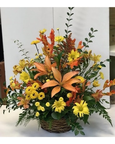 Evening Sun Garden Basket Flower Arrangement