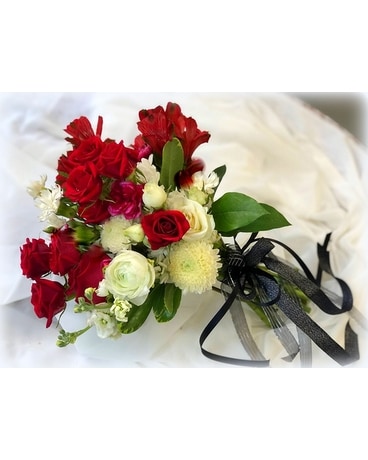 Hand Tied Prom Bouquet-Red White Bouquet