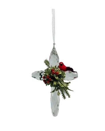 Mistletoe Cardinal Cross Ornament Gifts