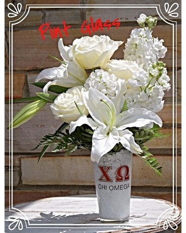 Chi Omega Pint Glass Flower Arrangement