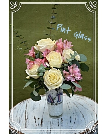 Delta Gamma Pint Glass Flower Arrangement