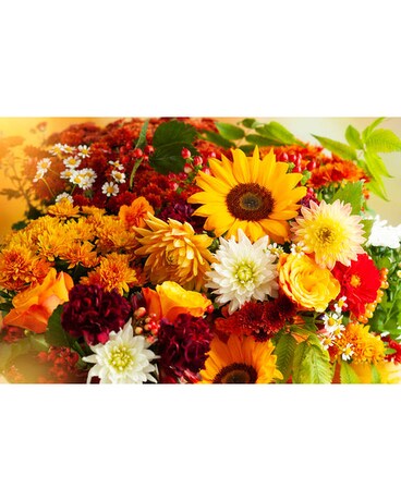 Designer Choice Fall Centerpiece with Candles Flower Arrangement