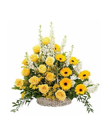 Ray of Sunshine Basket Tribute Flower Arrangement