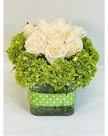 White Roses And Green Hydrangea Bouquet Flower Arrangement