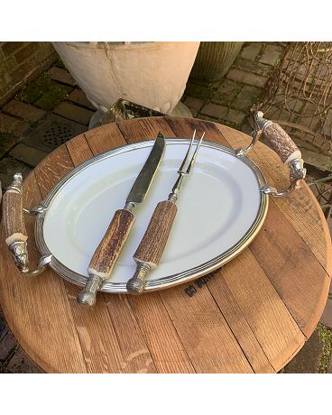 White Ceramic Tray with Horn Handle serving set Flower Arrangement